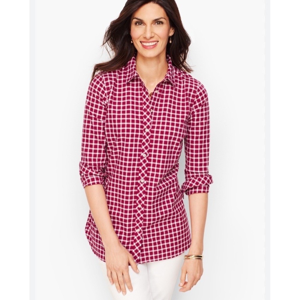 Talbots Plus Gingham Button Up Shirt Womens 2X Pink Check Long Sleeve NWT